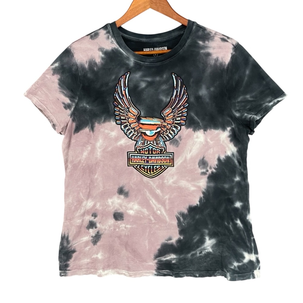 Harley Davidson Tie Dye Graphic T-Shirt –Upwing Eagle Bar & Shield